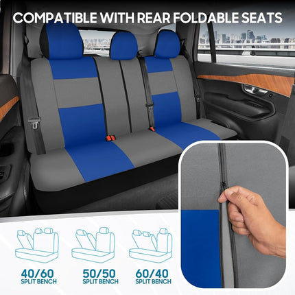 BDK PolyPro Car Seat Covers Full Set in Blue & Gray – Front and Rear Split Bench Seat Covers for Cars, Easy to Install Car Seat Cover Set, Car Accessories for Auto Trucks Van SUV