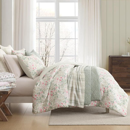 Laura Ashley Home - Twin Sheets, Cotton Flannel Bedding Set, Brushed for Extra Softness & Comfort (Black Faye Toile, Twin)