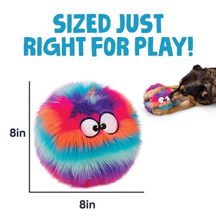 goDog Furballz Squeaky Plush Ball Dog Toy, Chew Guard Technology - Cool Rainbow, Large