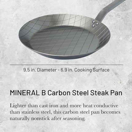 de Buyer 5616.24 Mineral B Round Carbon Steel Steak Fry Pan 9.5-Inch Metallic Small