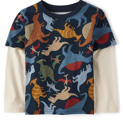 The Children's Place T-shirt superposé à manches longues pour bébés garçons et tout-petits, Dino, 2T