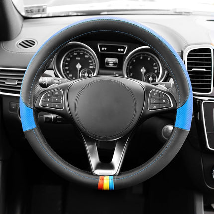 FH Group FH2008BLUE Full Spectrum Genuine Leather Steering Wheel Cover, 1 Pack