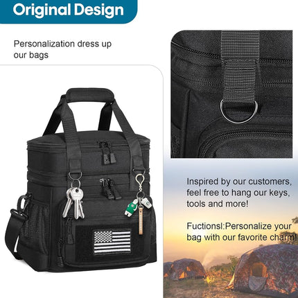 GLENKEY Double Deck Insulated Lunch Box, Expandable Large Lunch Bag Leakproof Cooler Bag Lunch Pail for Men Women Adults Work Shifts Travel Daytrip, 16L, Black