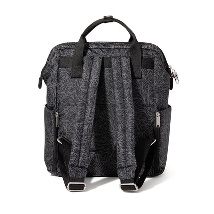 Baggallini Mochila antirrobo Windsor Securtex para mujer para viajes, trabajo y universidad, RFID y cremallera con cierre, portátil de hasta 16", estampado Midnight Blossom, M