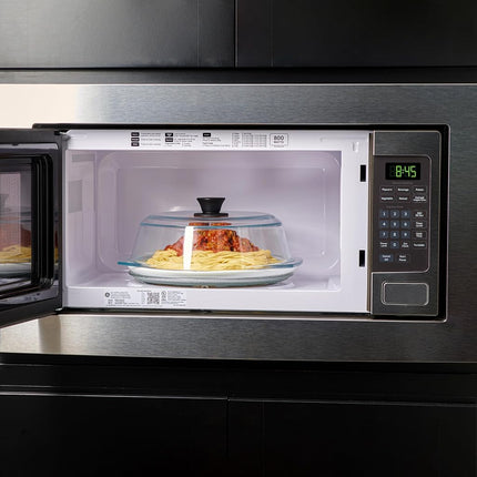 Le'raze Tall Microwave Glass Plate Cover - Splatter Guard Lid with Easy Grip Silicone Handle Knob - 100% Food Grade - BPA Free and Dishwasher Safe - 10inch - Black