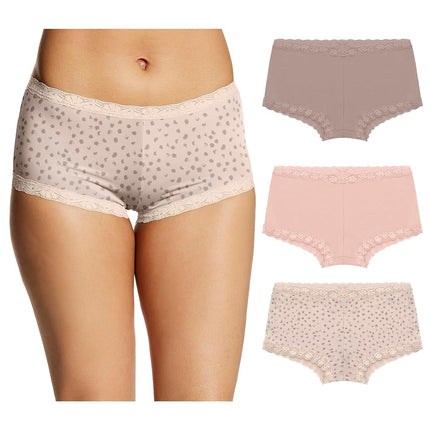 Culotte boyshort en microfibre et dentelle Maidenform pour femme, One Fab Fit, paquet de 3, Evening Blush/Sandshell Dot Print/Sandshell, XXL