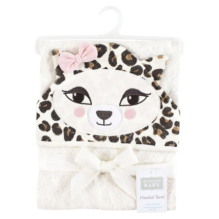 Hudson Baby Unisex Baby Cotton Animal Face Hooded Towel, Leopard, One Size