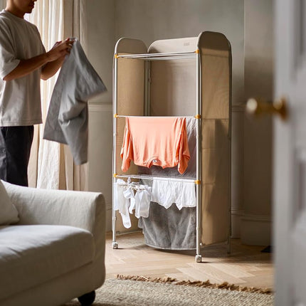 Joseph Joseph Eclipse 3-Tier Adjustable Indoor Drying Rack Clothes Airer with Integrated Fabric Cover, Heavy Duty Construction, Wheels for Easy Moving, Folds Flat for Storage, 14kg/14m Drying Capacity
