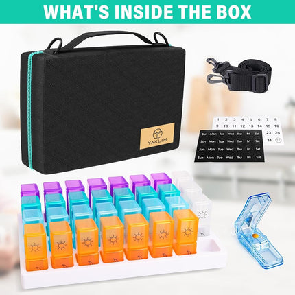 Monthly Pill Organizer 2 Times a Day, 2-in-1 Pill Case for Home & Travel