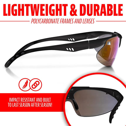 Franklin Sports MLB - Flip Up Baseball + Softball Sunglasses for Kids + Adults - Lightweight Sport Sunglasses for UV Protection, Black