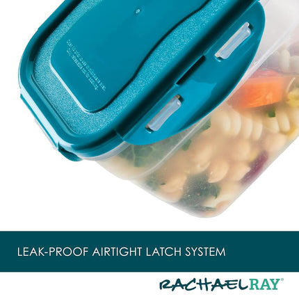 Rachael Ray Leak-Proof Stacking Container Food Storage Bin Set, 20 Piece, Clear with Teal Lids