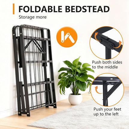 BestMassage Folding Bed Frame,14 Inch Metal Foldable Bed Frame with Underbed Storage,Sturdy Steel Frame,Easy Assembly Noise-Free, No Box Spring Needed,Twin