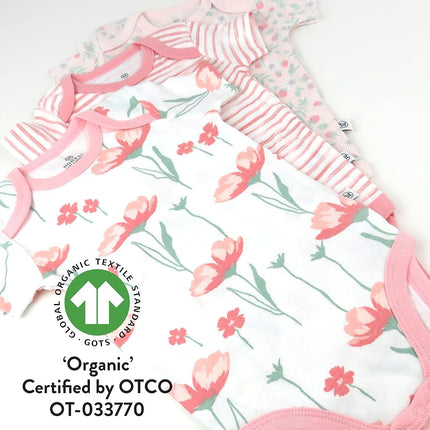 HonestBaby unisex-baby 3-pack Short Sleeve Bodysuits One-piece 100% Organic Cotton for Infant Baby Boys, Girls, Unisex, Strawberry Pink Floral, 18 Months