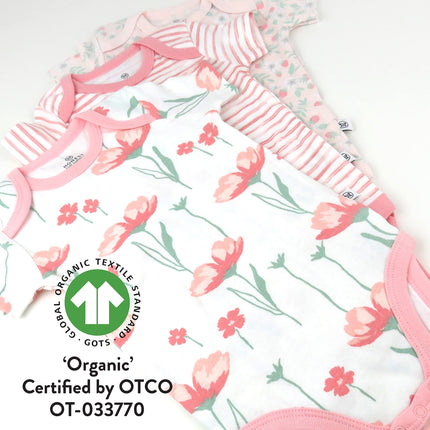 HonestBaby unisex-baby 3-pack Short Sleeve Bodysuits One-piece 100% Organic Cotton for Infant Baby Boys, Girls, Unisex, Strawberry Pink Floral, 18 Months