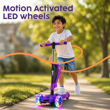 Hurtle 3-Wheeled Scooter for Kids - Wheel LED Lights, Adjustable Lean-to-Steer Handlebar, and Foldable Seat - Sit or Stand Ride with Brake for Boys and Girls Ages 1-14 Years Old