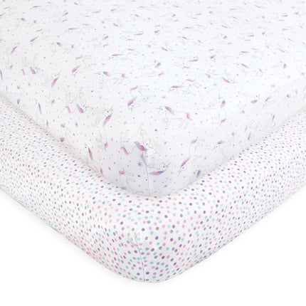 Draps-housses en coton Hudson Baby, lot de 2, motif licorne, taille unique