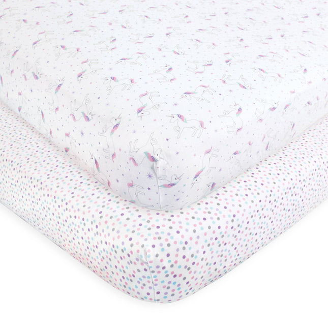 Hudson Baby Cotton Fitted Crib Sheets, 2 Pack, Uni