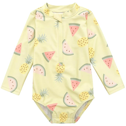 Traje de baño de una pieza tipo camiseta de natación de manga larga para niñas pequeñas Gerber, fruta amarilla, 3-6 meses