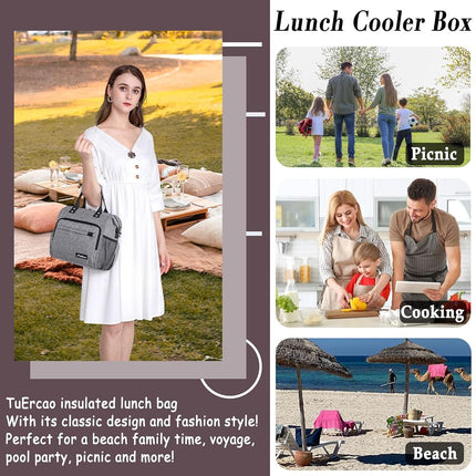 TuErCao Insulated Lunch Bag Soft Cooler Bag for Beach Travel Picnic, Adult Lunch Box for Women for Work, Dark Grey