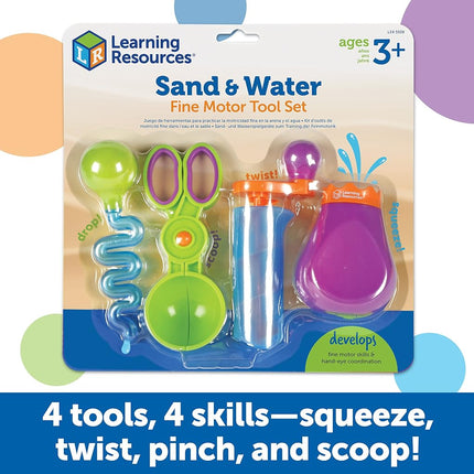 Learning Resources Sand & Water Fine Motor Set - 4 Pieces, Ages 3+ Toddler Learning Toys, Educational Toys for Toddlers, Fine Motor Tool Set, Sensory Toy, Sand Table Toys