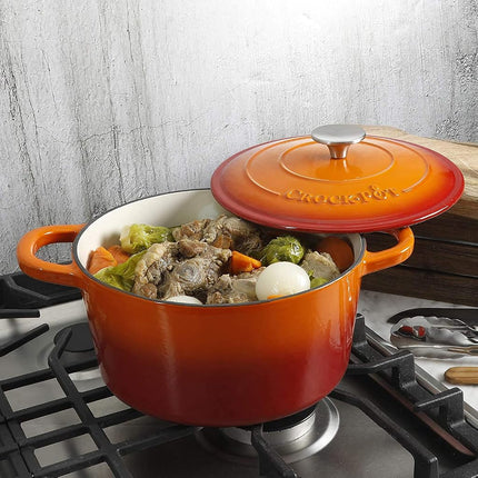 Crock-Pot Artisan Round Enameled Cast Iron Dutch Oven, 5-Quart, Sunset Orange
