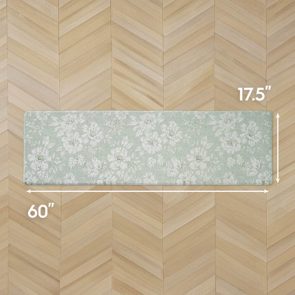 Laura Ashley - Anti-Fatigue Kitchen Mat, Iris Floral Design, Stain, Water & Fade Resistant, Cooking & Standing Relief, Non-Slip Backing, Measures 17.5" x 60", Sage Green Iris