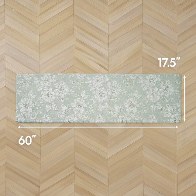 Laura Ashley - Anti-Fatigue Kitchen Mat, Iris Floral Design, Stain, Water & Fade Resistant, Cooking & Standing Relief, Non-Slip Backing, Measures 17.5" x 60", Sage Green Iris