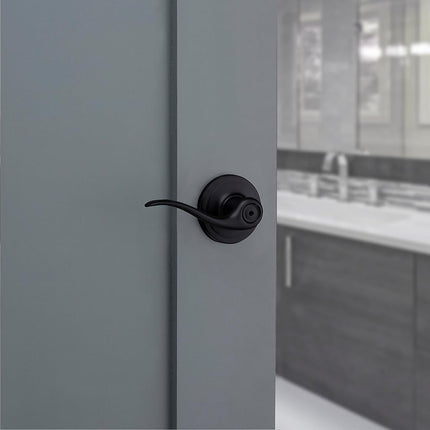 Kwikset Tustin Interior Privacy Door Handle with Lock, Door Lever for Bathroom and Bedroom, Matte Black Reversible Keyless Turn Lock, with Microban Protection