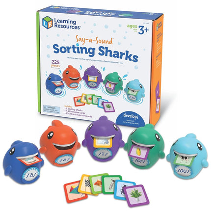 Learning Resources Say-a-Sound Sorting Sharks - Phonemic Awareness, ESL Teaching Materials, Letter Sounds for Kindergarten, Speech Therapy Tools, Phonics Flash Cards
