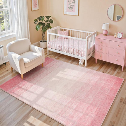 Wonnitar Washable 3x5 Area Rug, Pink Rugs for Girls Bedroom, Contemporary Ombre Nursery Soft Mat for Baby Girl, Modern Non-Skid Faux Wool Indoor Carpet for Bathroom Dorm Bedside (Pink,3'x5')