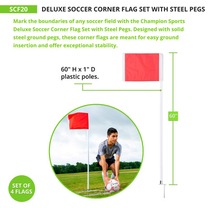 Champion Sports SCF20 Ensemble de drapeaux de coin de soccer avec piquet en acier