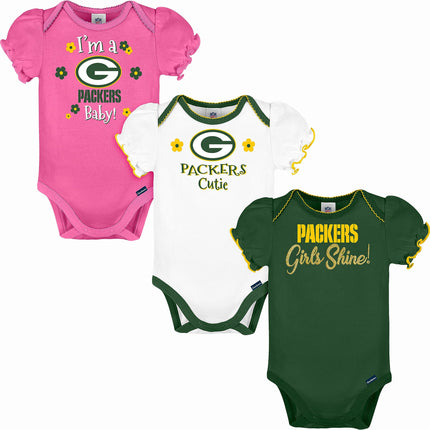 NFL Green Bay Packers Girls 20183 Pack Bodysuit, P