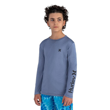 Hurley Boys' Long Sleeve Rash Guard Shirt - Blue - Medium