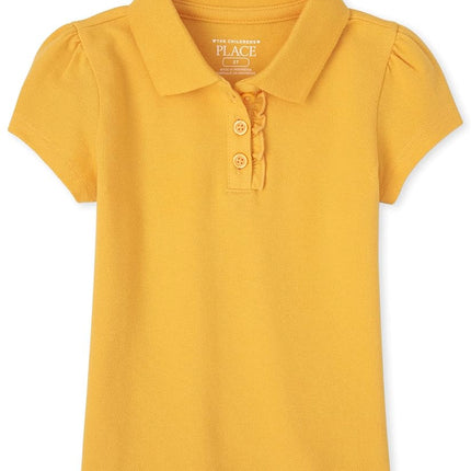 The Children's Place Girls' Uniform Ruffle Pique Polo, Yellow Pencil Single, 3T