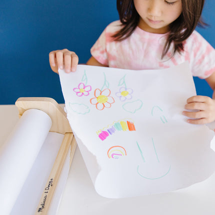 Dispensador de rollo de papel de mesa de madera Melissa & Doug con papel blanco bond (30,5 cm x 22,8 m) para dibujar, arte y manualidades para niños