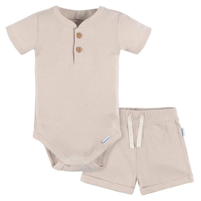 Gerber Unisex Baby Bodysuit and Shorts Set, Beige,