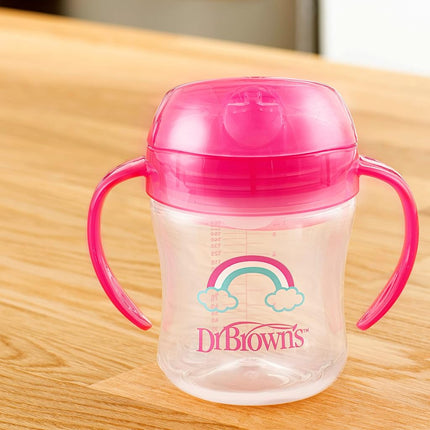 Gobelet à bec souple avec poignées Dr. Brown's Milestones, Rose Arc-en-ciel, Sans BPA, 180 ml, 6m+