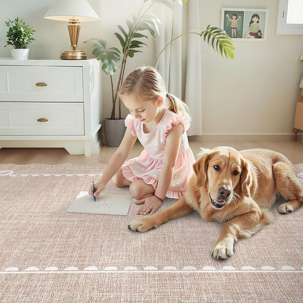 GarveeHome Scalloped Bow Rug 3x5 Washable Camel Rug for Bedroom Living Room