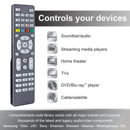 GE Backlit Universal Remote Control for Samsung, Vizio, LG, Sony, Sharp, Roku, Apple TV, TCL, Panasonic, Smart TV, Streaming Players, Blu-Ray, DVD, Simple Setup, 4-Device, Graphite, 48848