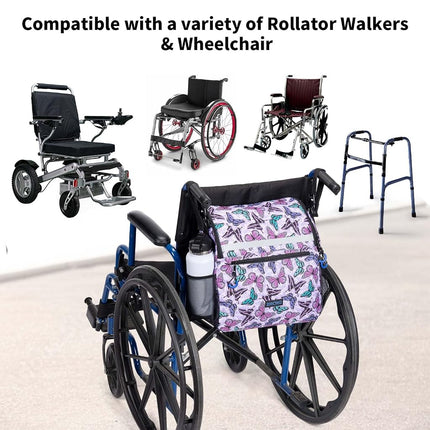 ZHCHG Wheelchair Bags, Wheelchair Backpack with Cup Holder, Wheelchair Bags to Hang on Back, Electric Wheel Chair Accessories, Large Storage Bag for Walker Rollator