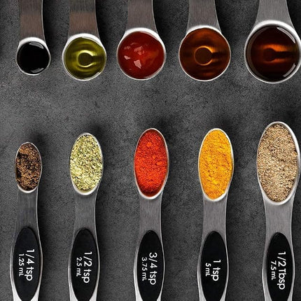 Magnetic Measuring Spoons Stainless Stee with Leveler Double Sided Teaspoons for Measurements Dry and Liquid Ingredients Set of 8 Measuring Spoons Set 7