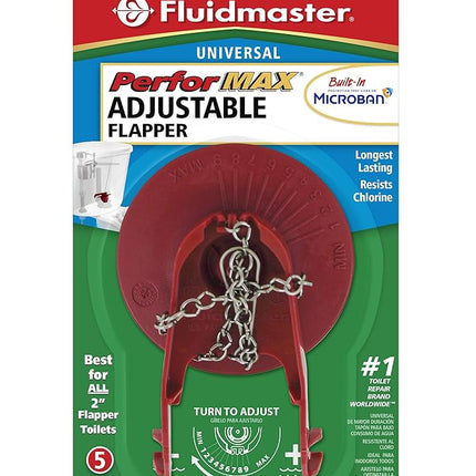 Fluidmaster F502P21 PerforMAX Universal Water-Saving Long Life Toilet Flapper for 2-Inch Flush Valves, Adjustable Solid Frame Design, Easy Install, Red, 1 Pack