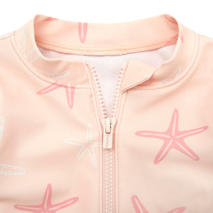 Gerber Girls' Toddler Long Sleeve One Piece Rashguard Swimsuit, Pink Starfish, 0-3 Months