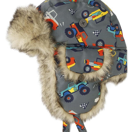 The Children's Place Boys' and Toddler Winter Trapper Kids Hat with Earflaps, Chin Strap and Faux Trim, Black, 6-12 Months