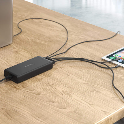 SABRENT 114W Estación de Carga Inteligente de 5 Puertos USB A y USB Tipo C PD (AX-LPD5)
