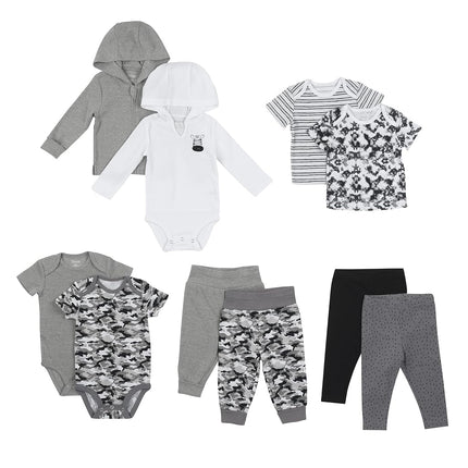 Ropa Hanes unisex-bebé, conjunto de 10 piezas para clima cálido Flexy, niñas y niños, gris/negro, 18-24 meses
