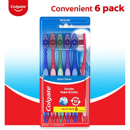 Colgate Extra Clean Full Head Toothbrush, Medium - 6 Count