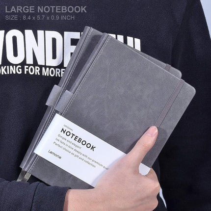 Lemome Thick Classic Notebook with Pen Loop A5 Wide Ruled Hardcover Writing Notebook with Pocket + Page Dividers Gifts, Banded, Large, 180 Pages, 8.4 x 5.7 in