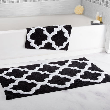 Bedford Home 67A-78492 100% Cotton 2 Piece Trellis Bathroom Mat Set-Black