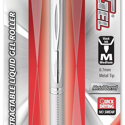 Pentel EnerGel Alloy RT Gel Pen, Medium Metal Tip, Silver Barrel, Black Ink, 1 Each (BL407BP)